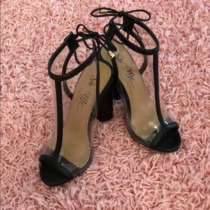 Clear, breathable, lace up heels.